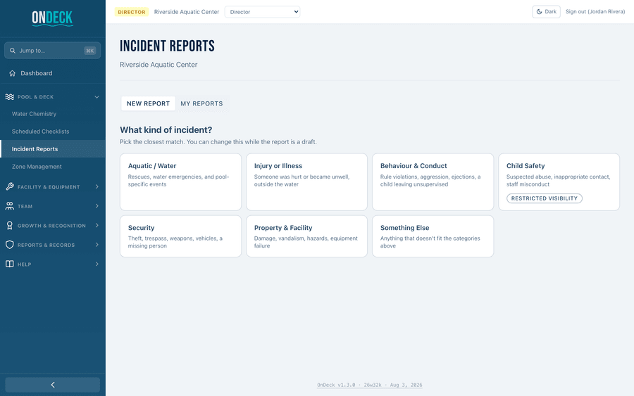 An incident report with its type, severity and attached evidence